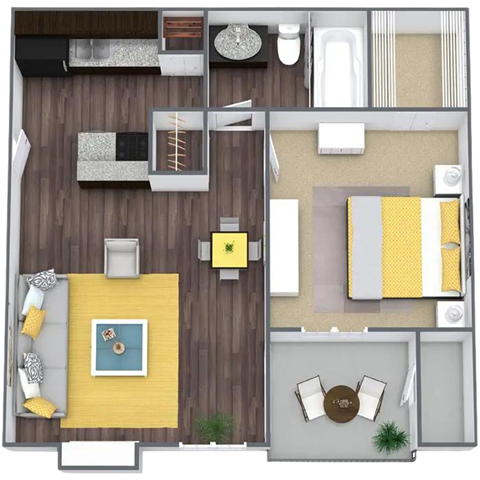 Floor plan for 1 bed, 1 bath, 560 sqft